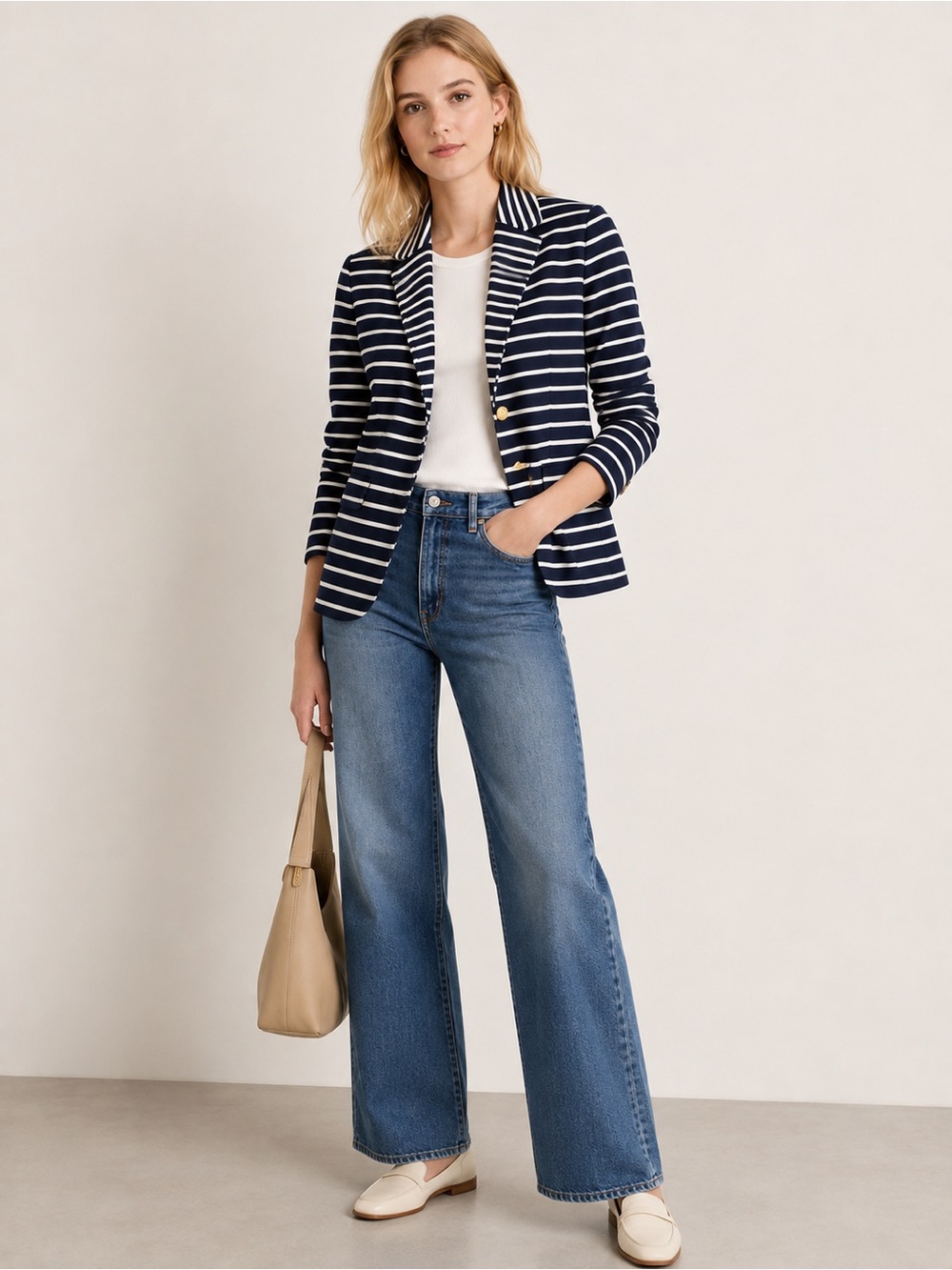 J.Crew Original Schoolboy Blazer Navy White Stripe Cotton Linen Size 4